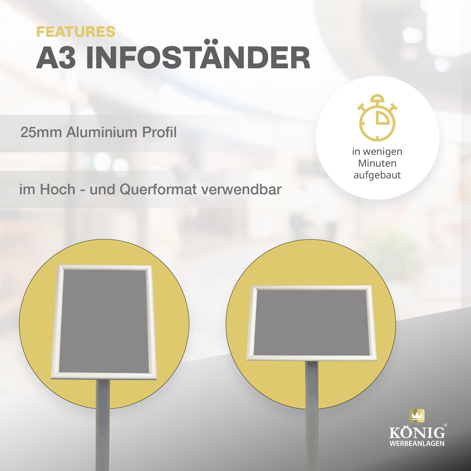 König Werbeanlagen Dreifke® Infoständer Rantum A3 silber | drehbar im Hoch – und Querformat | Aluminium Klapprahmen | Menüständer | Kundenstopper | Präsentationsständer
