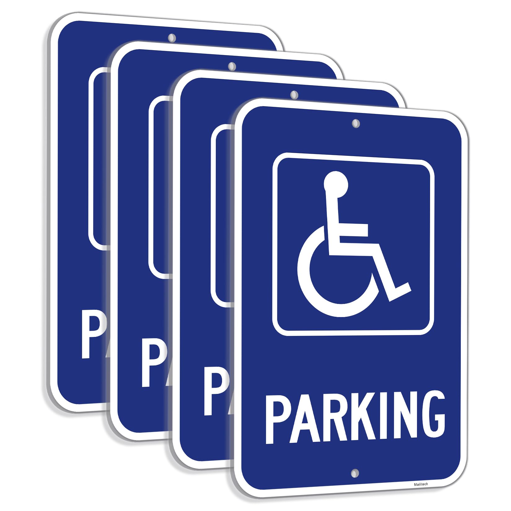 Letrero grande (4 unidades) de estacionamiento para discapacitados, 12 x 18 pulgadas, aluminio reflectante sin óxido, resistente a la decoloración, 2 agujeros preperforados fáciles de montar