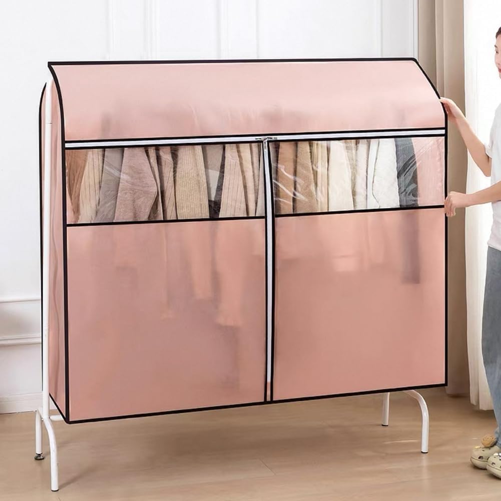 Copertura per appendiabiti in PEVA, copertura appendiabiti con finestra trasparente, completamente chiusa, multicolore, più dimensioni (rosa, 120 x 50 x 120 cm)