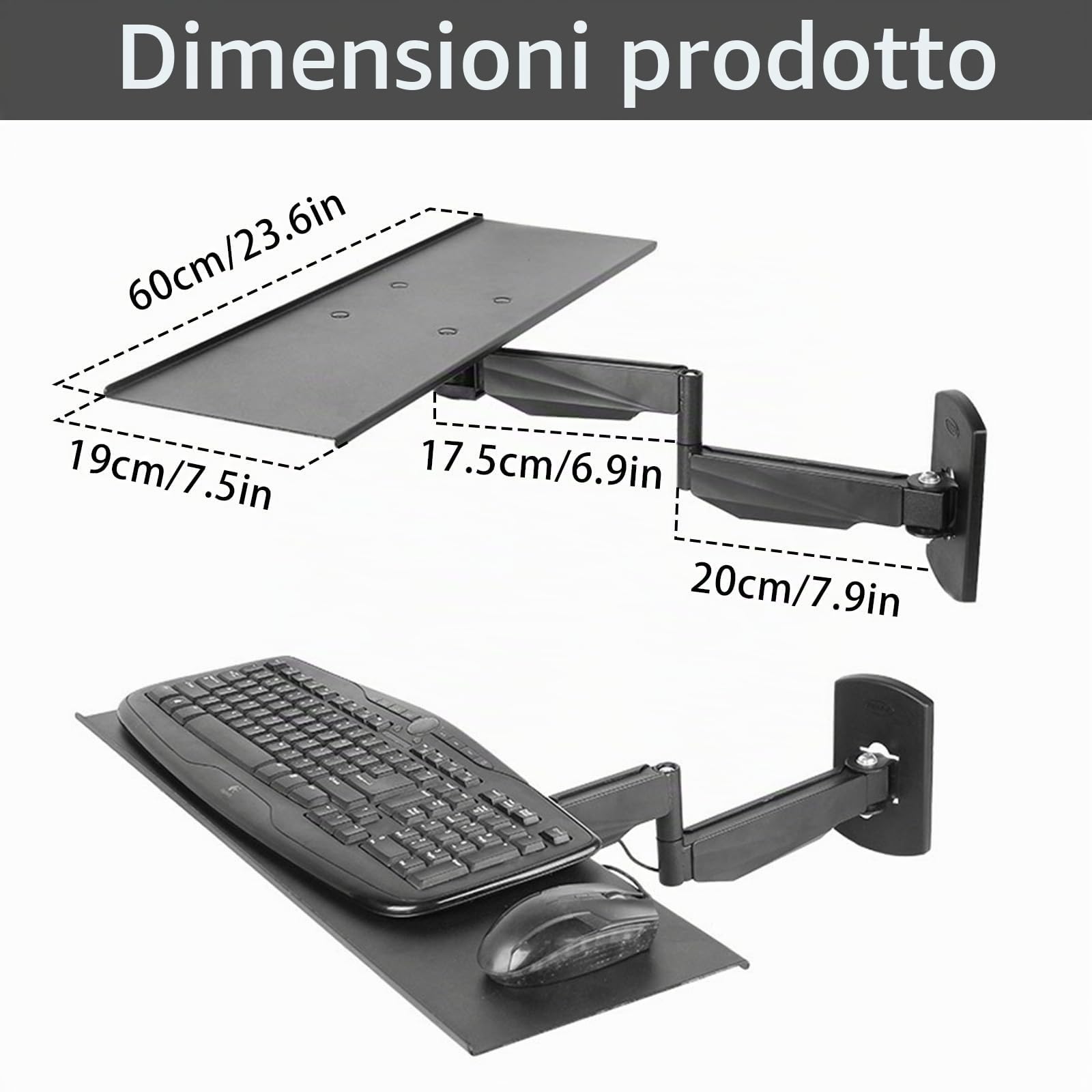 Vassoio per Tastiera, Supporto a Muro per Tastiera Girevole e Pieghevole Estensione Scrivania da Tavolo Supporto PC per la Casa o L'Ufficio
