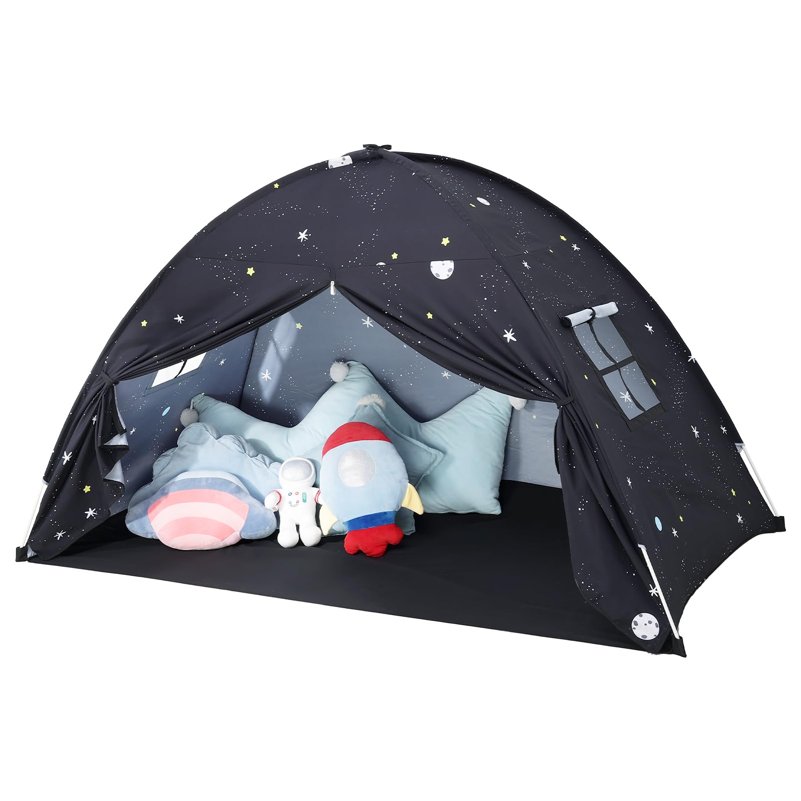 Tienda de campaña para cama para habitación infantil, tienda de campaña para niños, cama de suelo, tienda de campaña para niños, casa de juegos, portátil y plegable, cama individual, cortinas para
