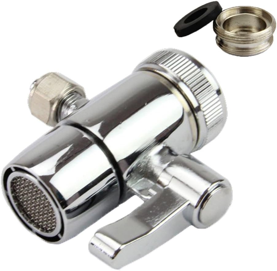 Kitchen Bathroom Sink Faucet Water Filter Diverter Valve for Push on 1/4 inch Tubing Replacement Part Adapter with M22 X M24 Connector, Polished Chrome