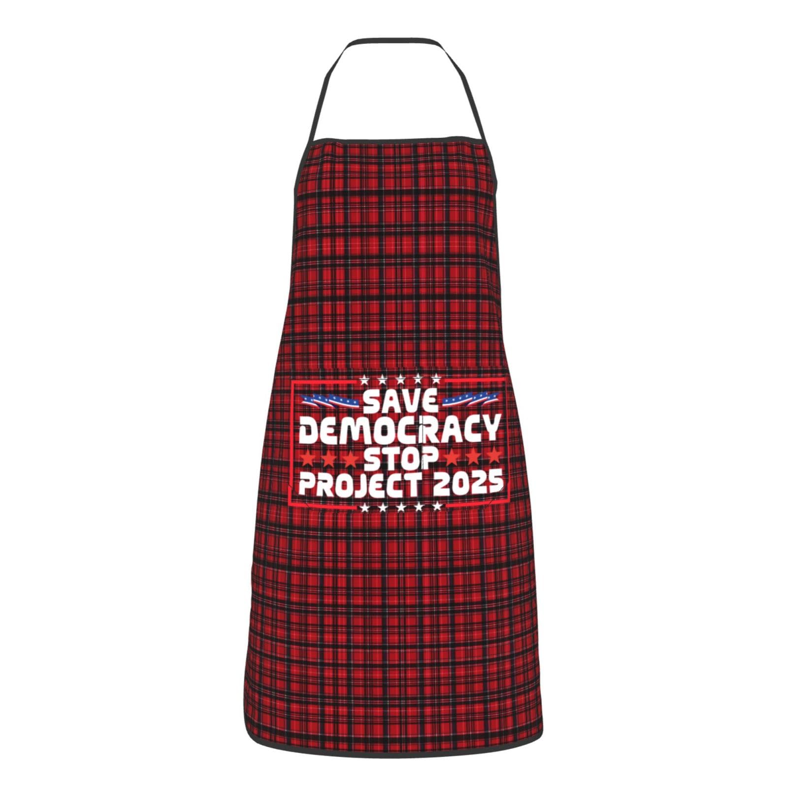 nopicsn Save Democracy Stop Project 2025 Apron for cooking with Pockets Women Men Kitchen Chef Funny Aprons