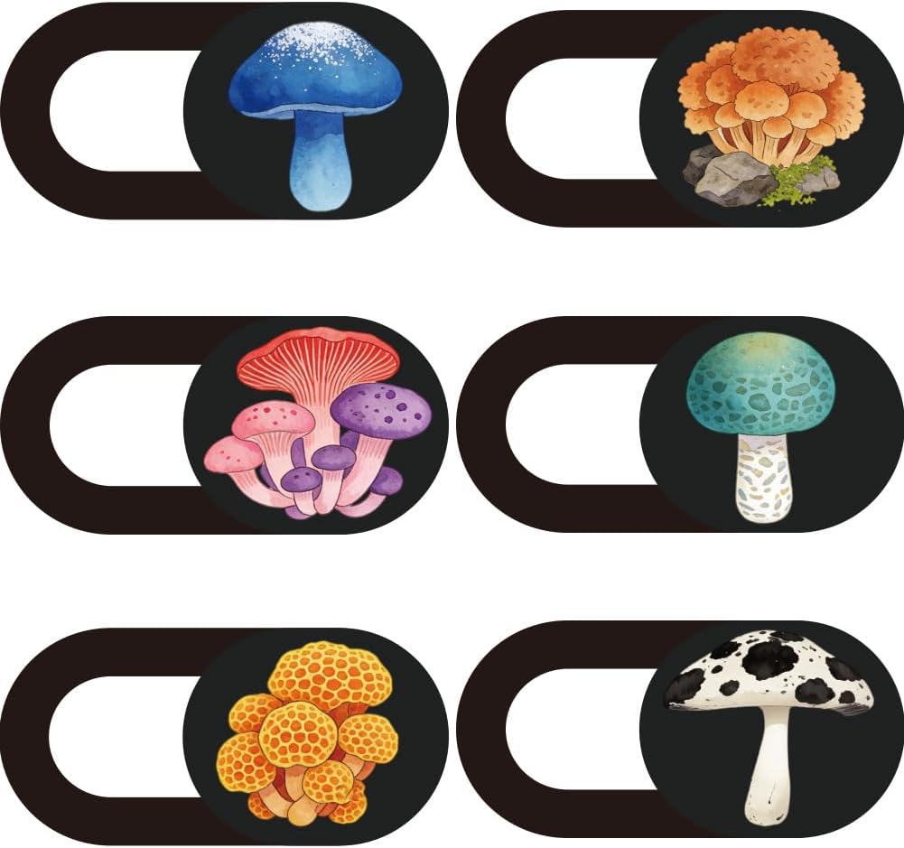 6Pcs 6 Styles Cute Camera Cover Slide 0.03 Inch Ultra Thin Computer Camera Cover for Mini PC Phone Laptop Desktop Tablet Mushroom Plastic Durable Privacy Protectors for Home Office Work Use