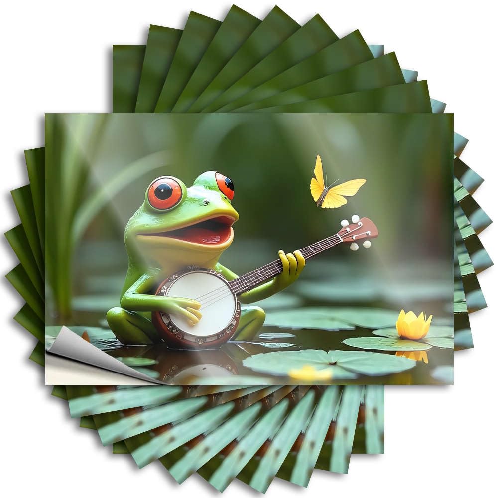 A Frog Plays Banjo with Butterfly. Decals Fun | Fun Hard Removable Decal Pack(12X18CM)