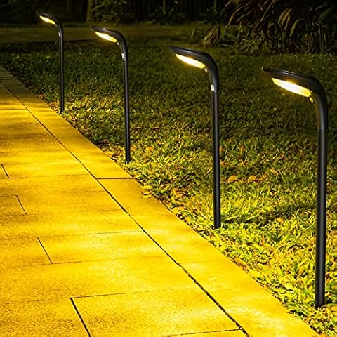 ROSHWEY Solar Outdoor Lights, 4 Pack Solar Path Lights, Waterproof with 12 LED Solar Lights for Outdoor Garden Landscape Lighting for Backyard Walkway Driveway Pool Cover