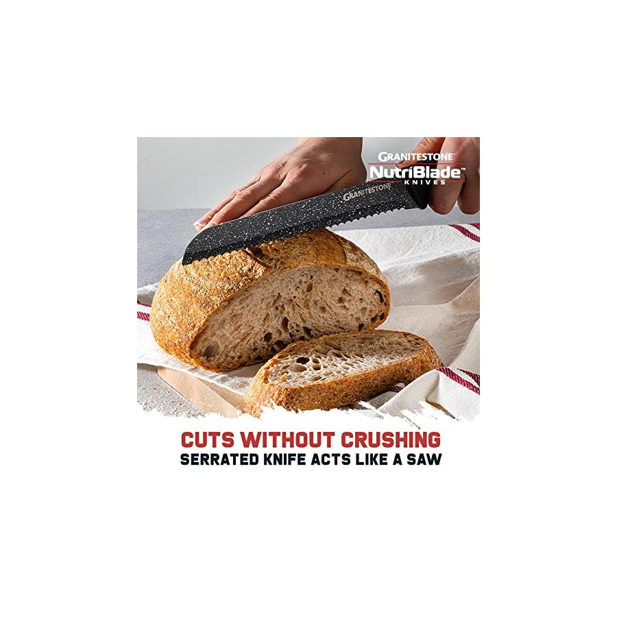 Granitestone Nutriblade Knife Set, High Grade Professional Chef Kitchen Knives Set, Toughened Stainless Steel with Nonstick Mineral Coating, Rubberized Ergonomic Grip, Dishwasher Safe