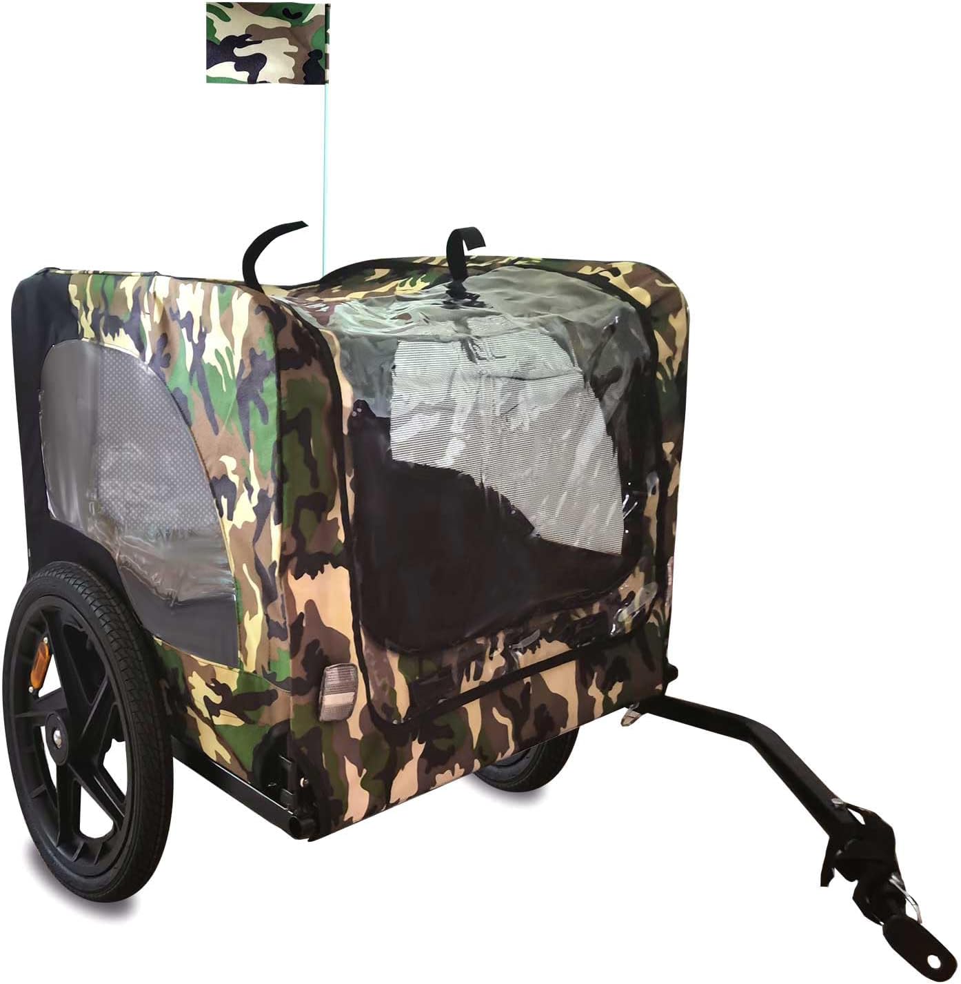 Dog Bike Trailer - Dog Trailer for Bicycle, Cargo Cycle Trailers Wagon Cart Pet Bike Carrier w/ 3 Doors, Aluminum Wheels, Safety Flag, Easy to Connect&Disconnect, Collapsible to Store