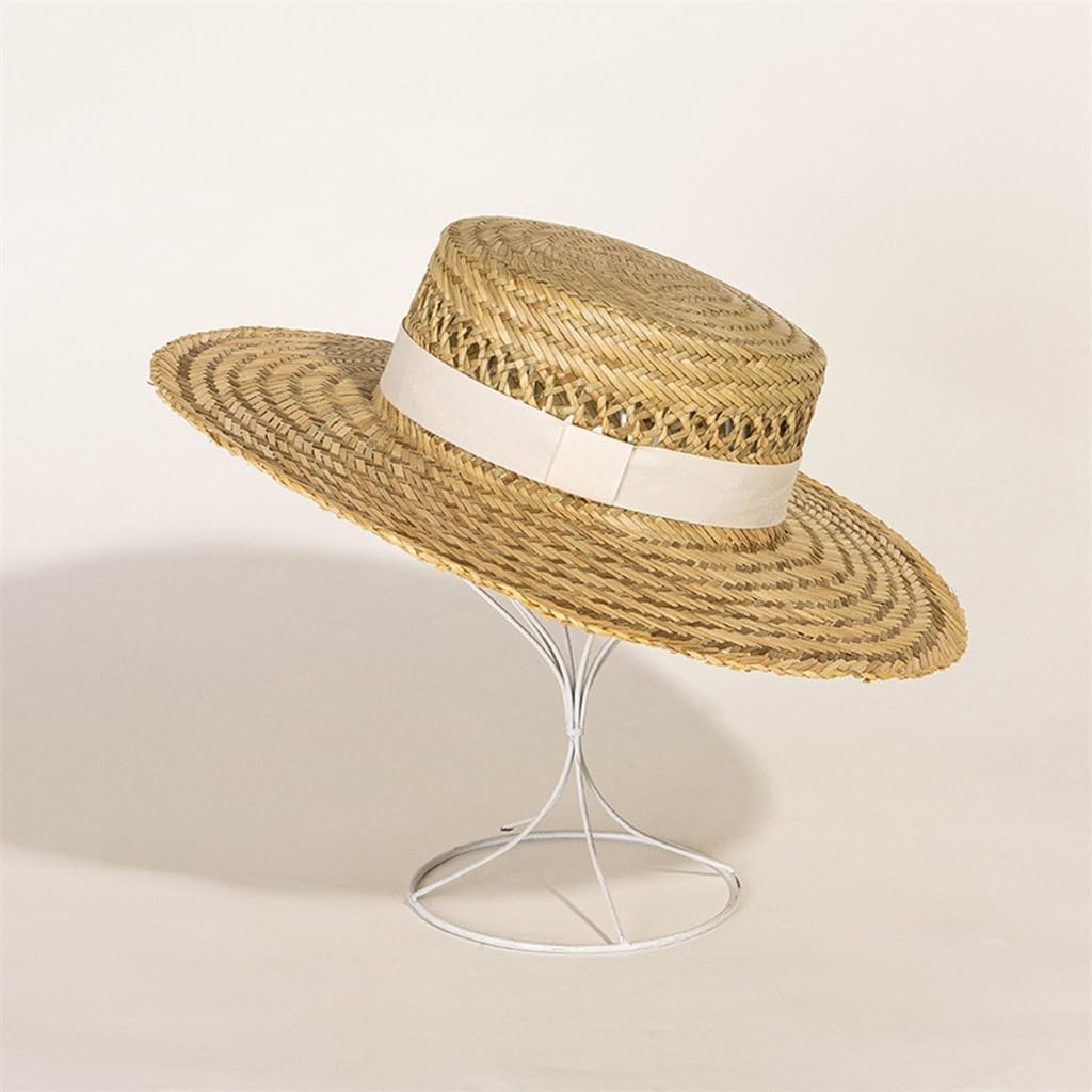 Cappello a Cilindro Piatto di alghe Intrecciate a Mano Decorazione a Nastro Grande grondaia Cappello di Paglia a Punta Piatta di alghe Cappello di Paglia Parasole