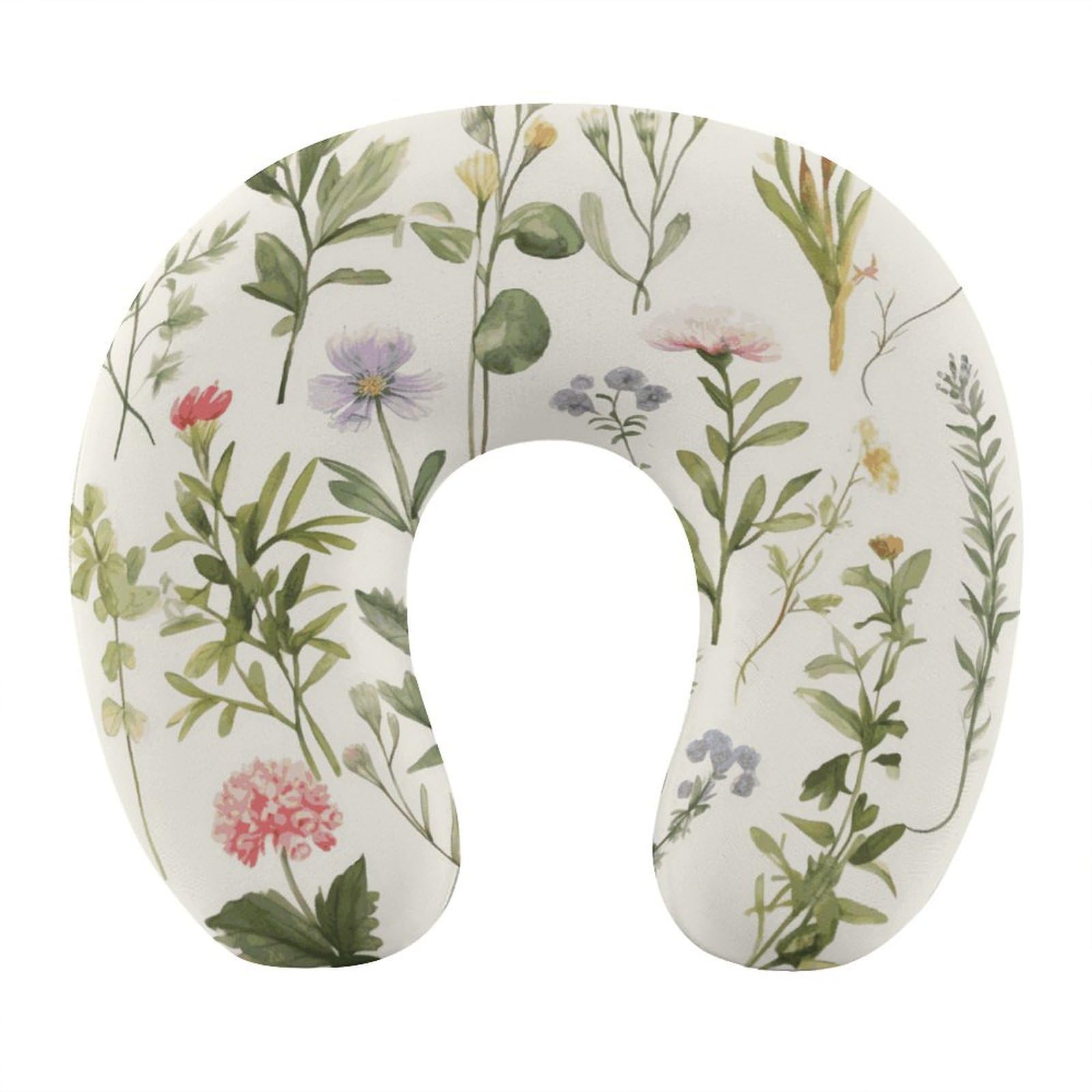 Adfgyerh Style Season Watercolors Of Herbs Flowersb U-Shaped Pillow，Memory Foam Pillow Core，Cushion ，Provide Neck Support ，Travel Pillow，Suitable For Airplanes, Cars, Homes, And Offices.