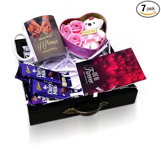 Kesri Gifts I Promise Never Let You Go Printed Mug,Chocolate,Greeting Card and Heart Shape Teddy & Flower Box Valentines Day Gift For Husband,Wife,Girlfriend,Boyfriend(CVD050)