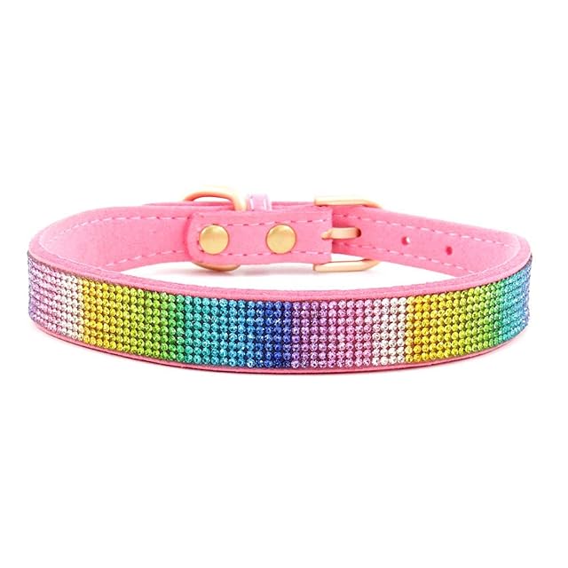 Foto 2 de 4 de haoyueer Collar de perro con diamantes de imitación, piel de ante suave para perro, gato