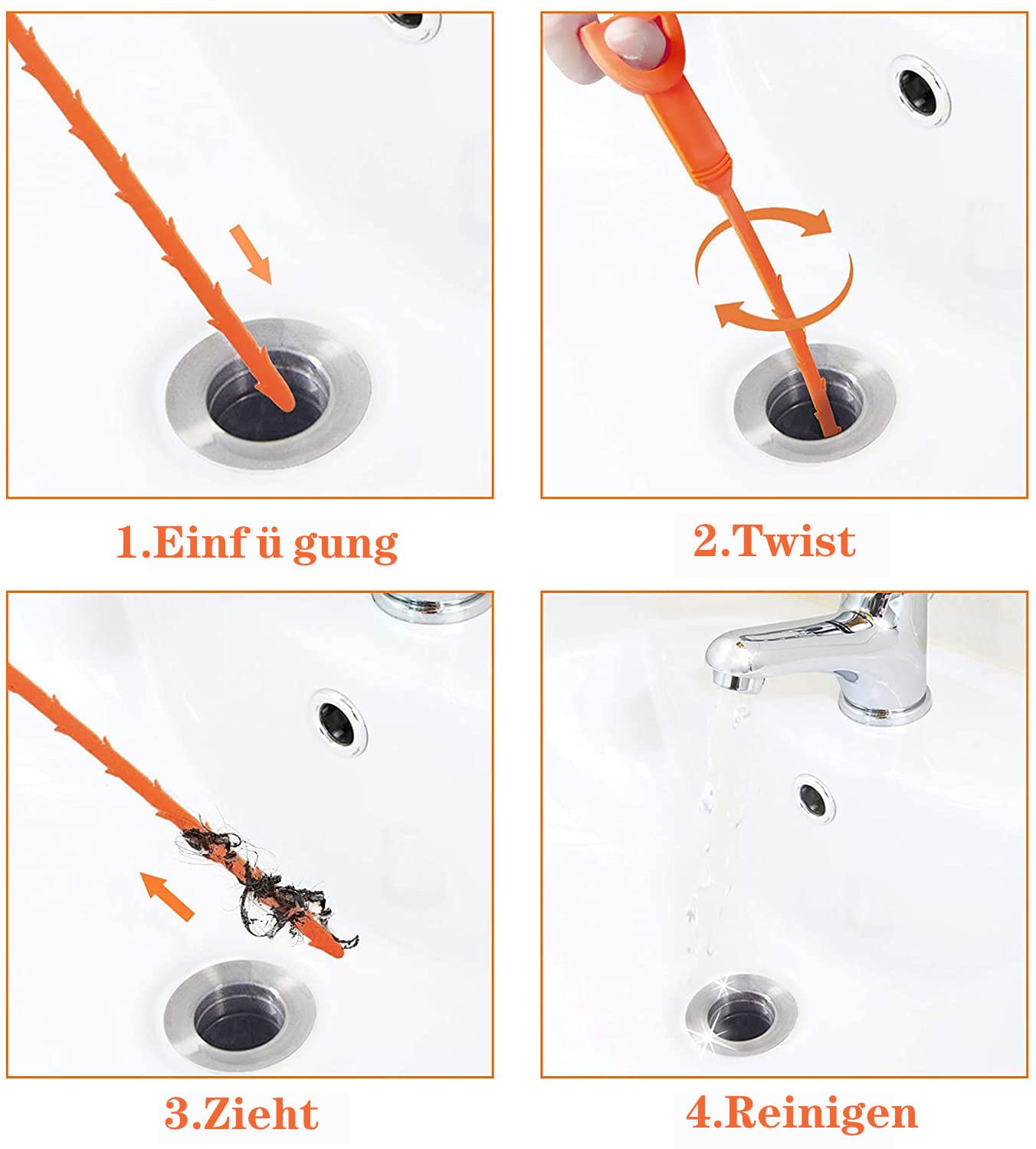 Juego De 2 Pinzas Espirales Para Desatascar Desagües - 200 Cm Y 90 Cm, Flexibles, Ideales Para Pelo Y Suciedad En Tuberías