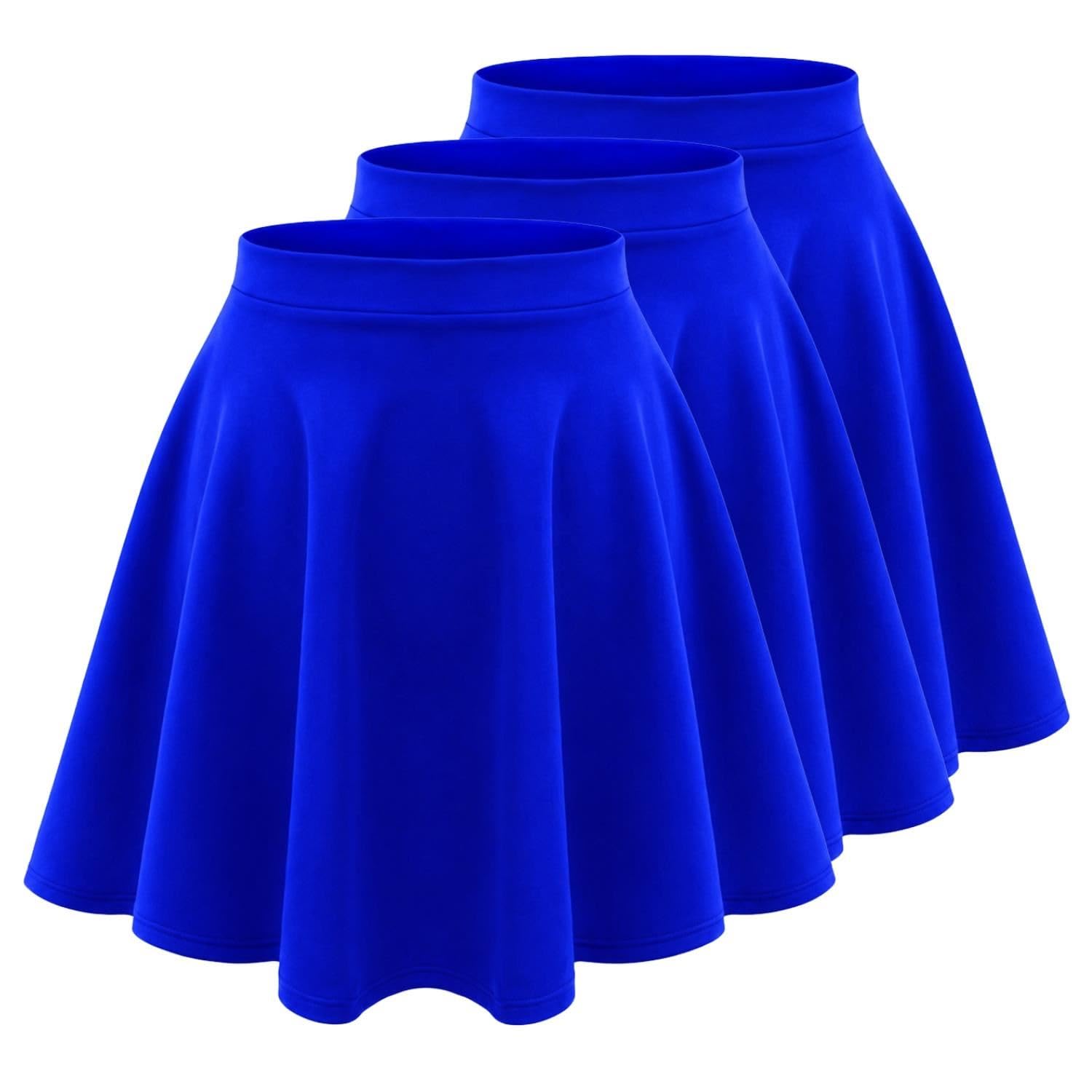 Lot de 3 jupes patineuses pour filles, taille haute, longueur genou, mini jupe évasée noire pour danse ballet, jupes décontractées unies pour uniforme scolaire et fête, bleu marine, 9-10