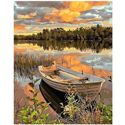Karyees Lakeside Boat Paint by Numbers Kits Boat DIY Oil Painting by Numbers