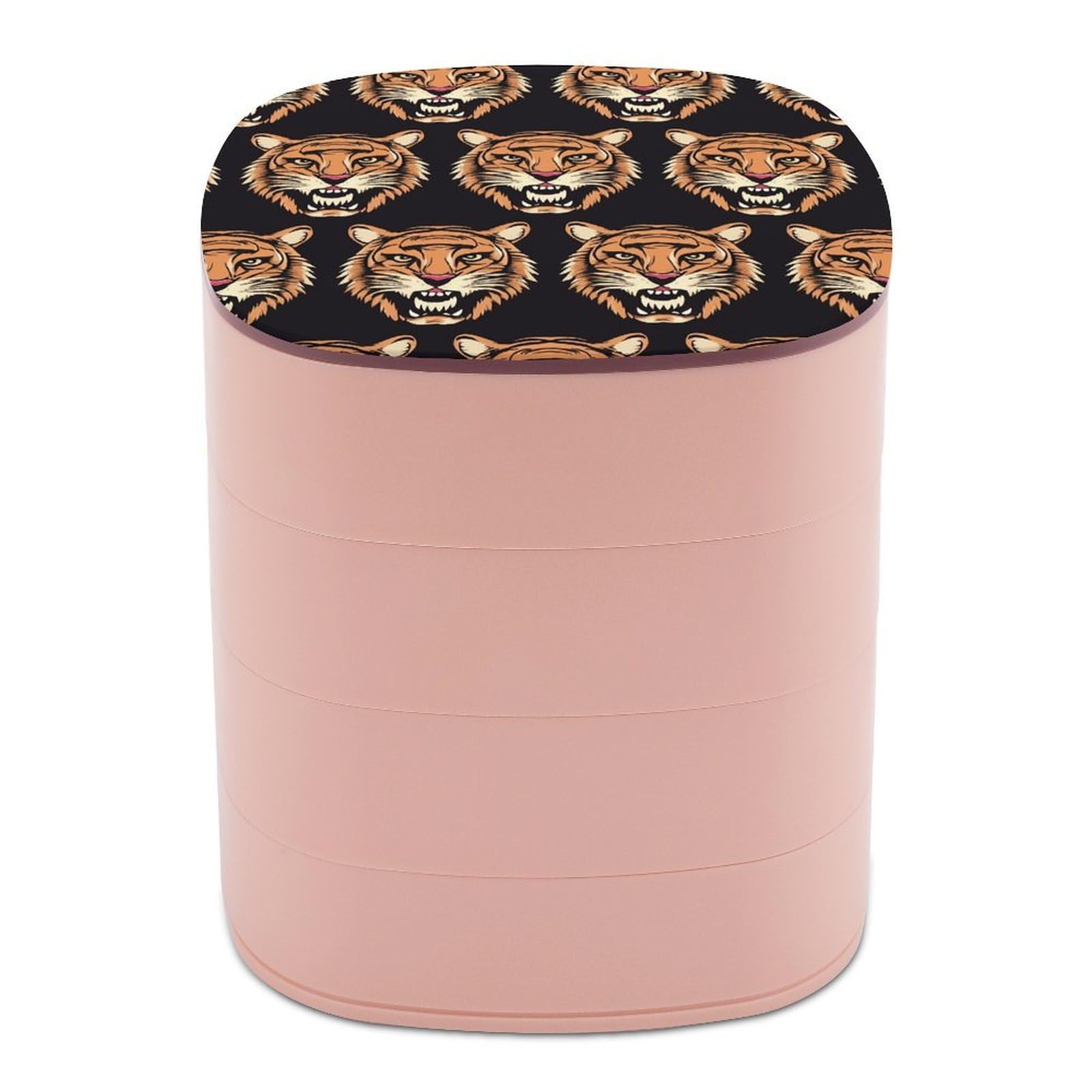 VstaDank Tiger Head Pattern Jewelry Case Women Portable Travel Jewelry Box Rotating Jewelry Organizer with Mirror Multi-Layer Necklace Ring Earring Storage Box for Bracelets Rings