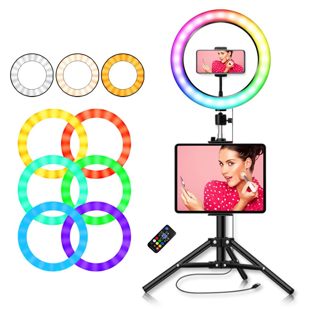 Negaor Led Ring Light,RGB LED Light 10 Inches Ring Light Ringlight Lighting Kit Adjustable Colors Color Temperature Brightness for Makeup Live Streaming Vido Shooting Selfie Creative Photography