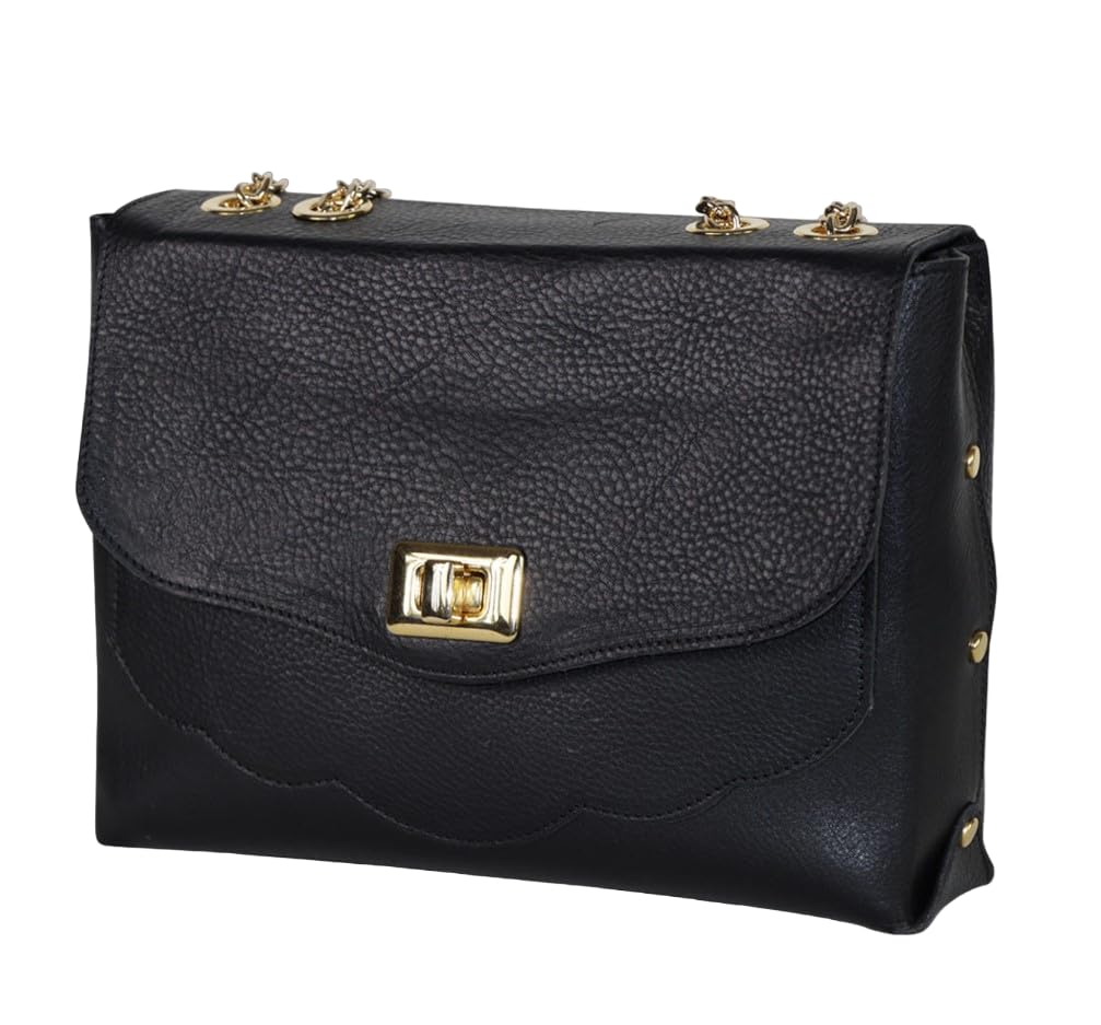 Old Fashioned Bag | Real Leather Handmade in Italy | Women's Handbag Purse Elegant & Luxurious (Black)