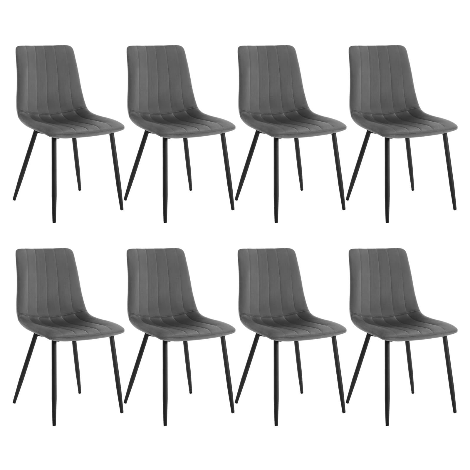 Klihome Set of 8 Dining Chairs, Wide Padded Velvet Kitchen Chairs, Upholstered Seat with Backrest, Metal Legs, for Dining Room Living Room Bedroom Lounge, Dark Grey