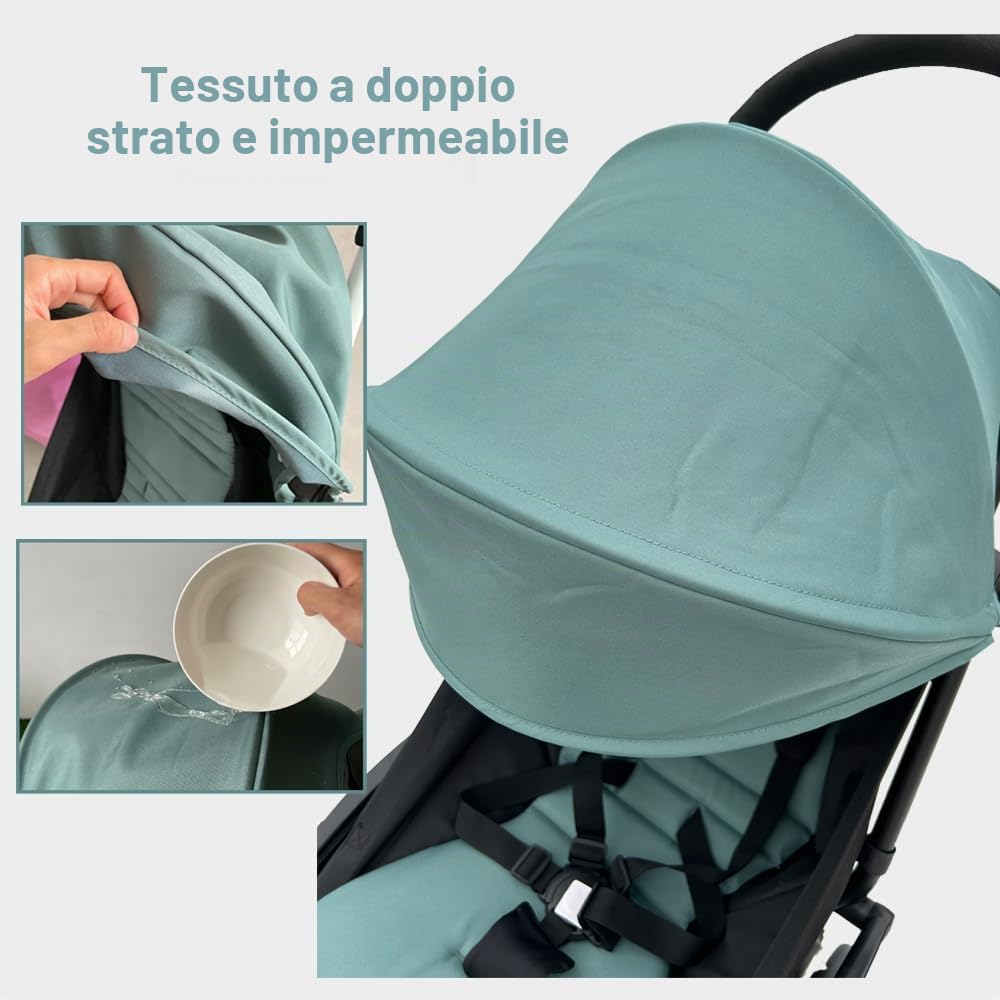 Baldacchino e cuscino per seggiolino per passeggino compatibili con Babyzen YOYO 2 e YOYO+, kit di ricambio di accessori per passeggino, tessuto impermeabile a doppio strato (blu acqua)