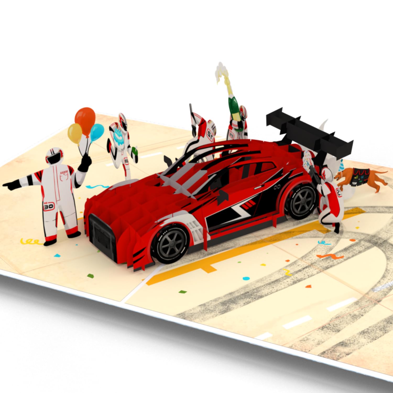 UNIPOP Pitstop Pop Up Card – Racing Birthday Card for Him, 3D Race Car Birthday Card