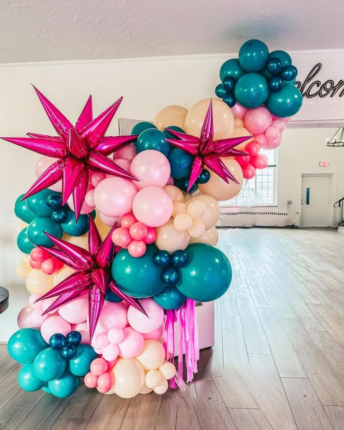 Image of 3pcs 26inch babe pink Star foil balloons.babe Explosion Star burst star balloon-Spike cone balloon for birthday party decorations,wedding,Bachelor party