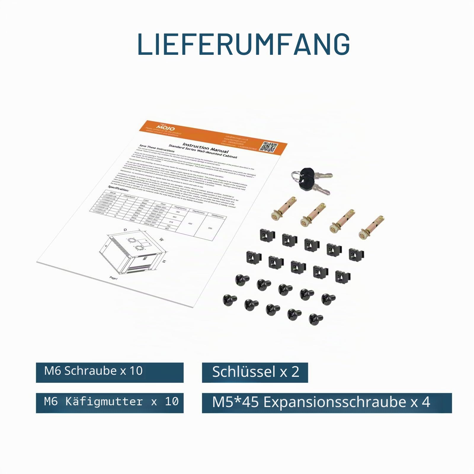 Tecmojo 12U 450 mm Tiefe Wandhalterung Serverschrank IT Netzwerk Rack Gehäuse abschließbare Tür und Seitenwände weiß, Standard-Glastür, für 19 Zoll IT-Geräte, A/V-Geräte, Weiß, flach verpackt