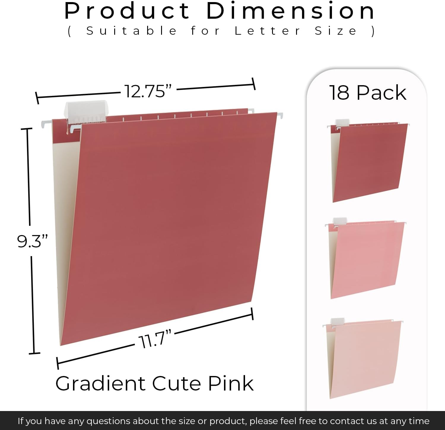 Y YOMA 18 Pack Gradient Hanging File Folders Letter Size Decorative Hanging Folder Pretty File Folder Organizer for Filing Cabinet Office Home with 1/5-Cut Adjustable Tabs, Cute Pink