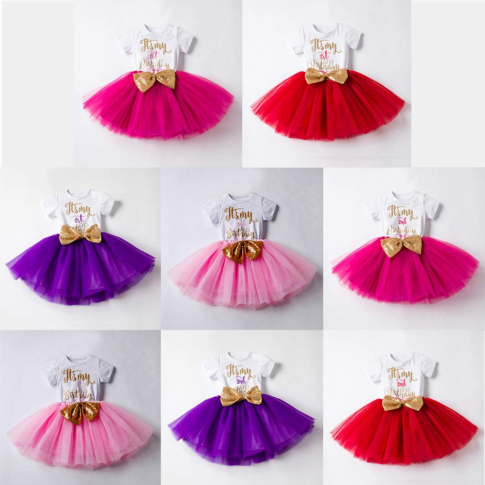It's My 1st/2nd Birthday Cake Smash Outfit One Two Year First Birthday Party Tutu Dress for Baby Girls Princess Shiny Letter Sequin Bow Polka Dot Tulle Dress Prom Dancewear Costume Red Ladybug Two