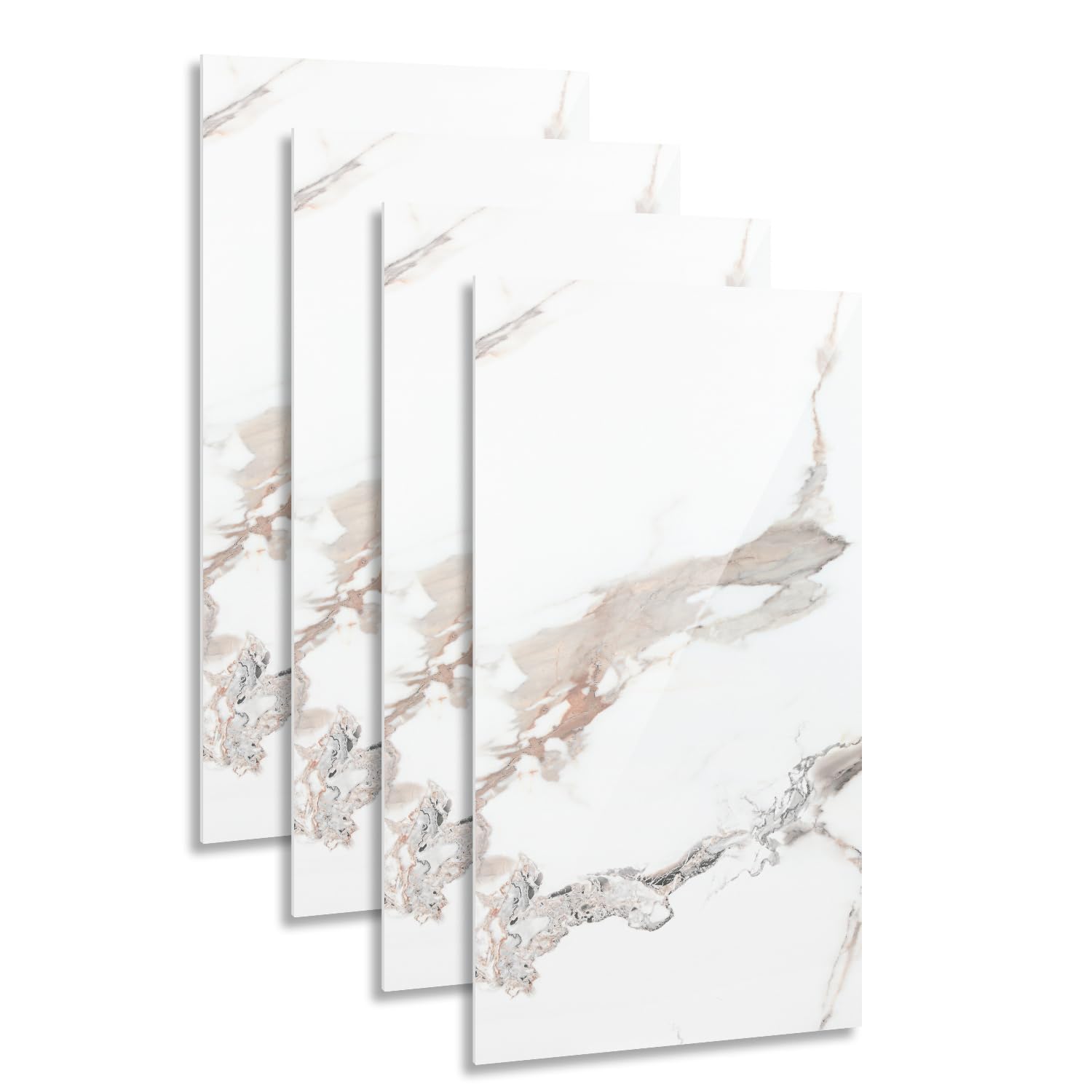 Lot de 4 panneaux muraux aspect marbre, revêtement mural en PVC 120 x 60 cm, montage DIY, panneaux décoratifs 3D imperméables pour cuisine, salle de bain, blanc blanc YB002