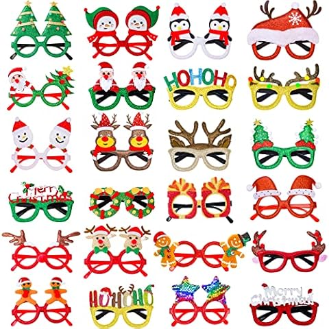 Thuodo 24Pcs Christmas Eyeglasses Glitter Party Decorations Glasses Frames, Costume Eyeglasses for Christmas Parties Holiday Favors Photo Booth Novelty Toy Glasses Cosplay (One Size Fits All) Cover