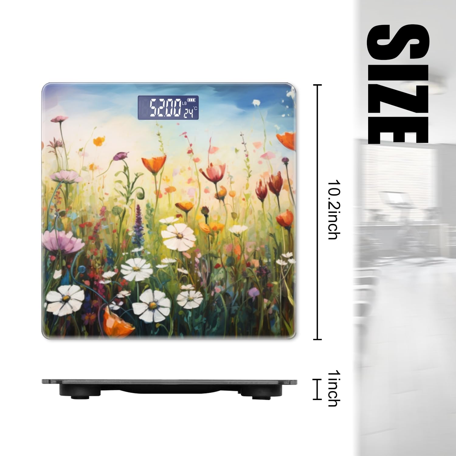 Digital Scale for Body Weight Highly Precision Bathroom Weight Scale 400 lbs with Backlit Display Personalized Scale for Home-Vibrant Painting of Wildflowers in Full Bloom