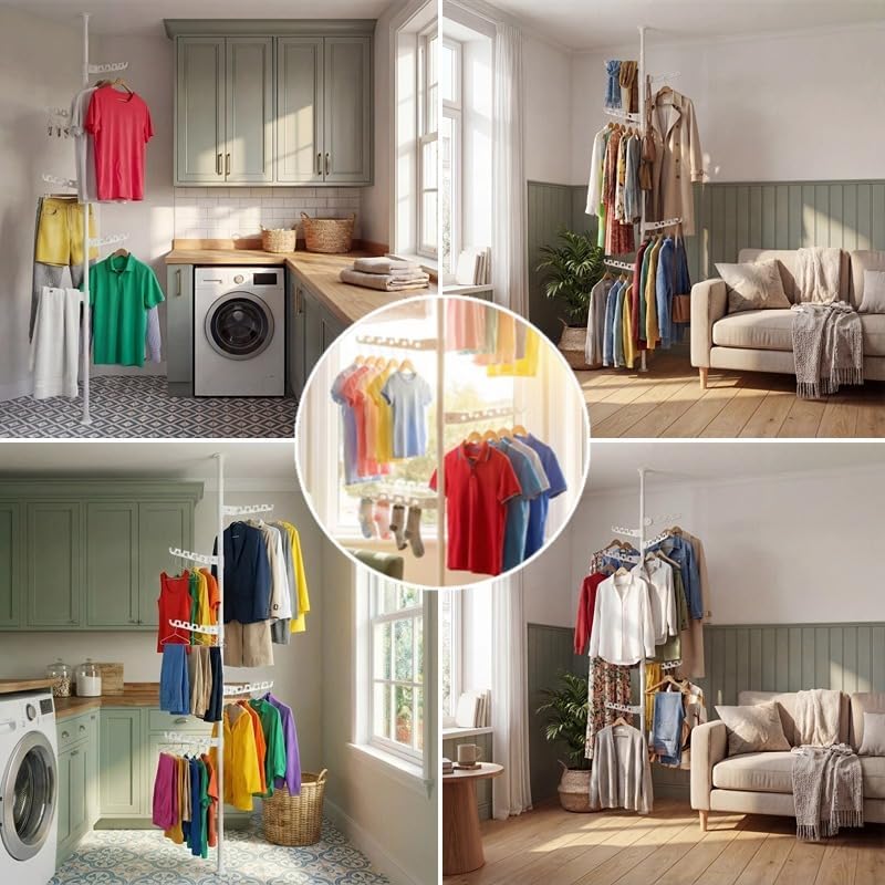 Miniatura 7 de Estante de secado de ropa para interiores que ahorra espacio para apartamentos pequeños, estante de ropa plegable de almacenamiento de 5 niveles,