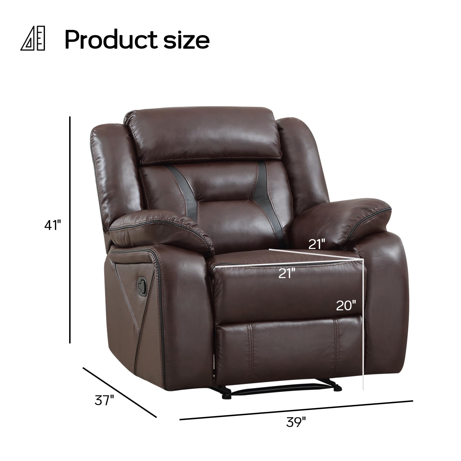 EBELLO Faux Leather Manual Recliner Chair, Modern Design Single Reclining Sofa Chair with Comfortable Armrest and Backrest, Furniture for Living Room, Bedroom, Dark Brown view 2
