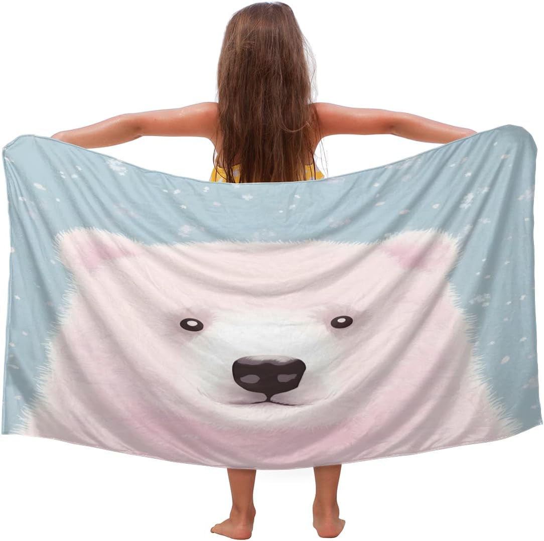Bear Print Kids Beach Towel for Girls Boys Quick Dry Sand Free Bath Towels Oversized Lightweight Travel Towel for Swim Yoga Gym Pool, 30 x 60 Inch