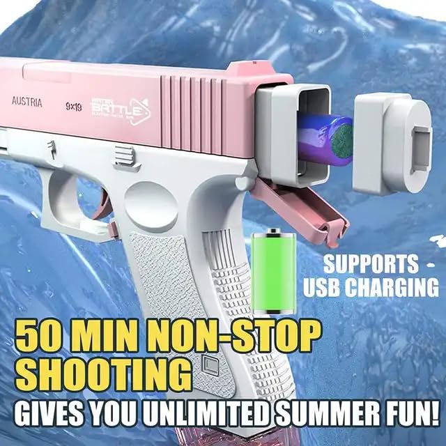Image of PoPo Toys Holi Glock Electric Water Gun |Pink | Loved by Every Child (Glock Electric - Pink)