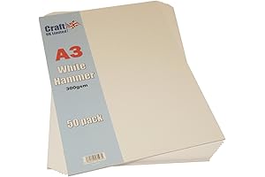 (Pack of 50 Sheets) Craft UK 2012 A3 300gsm Hammered Card - White