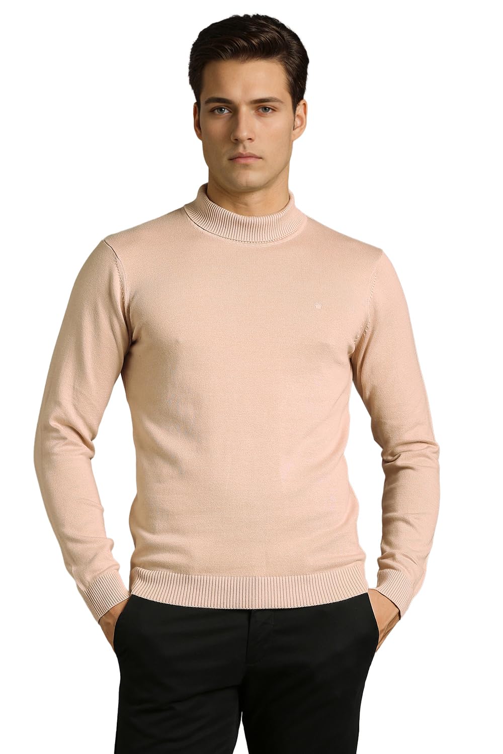 Men Beige Solid Turtle Neck Full Sleeves Sweater-image-37