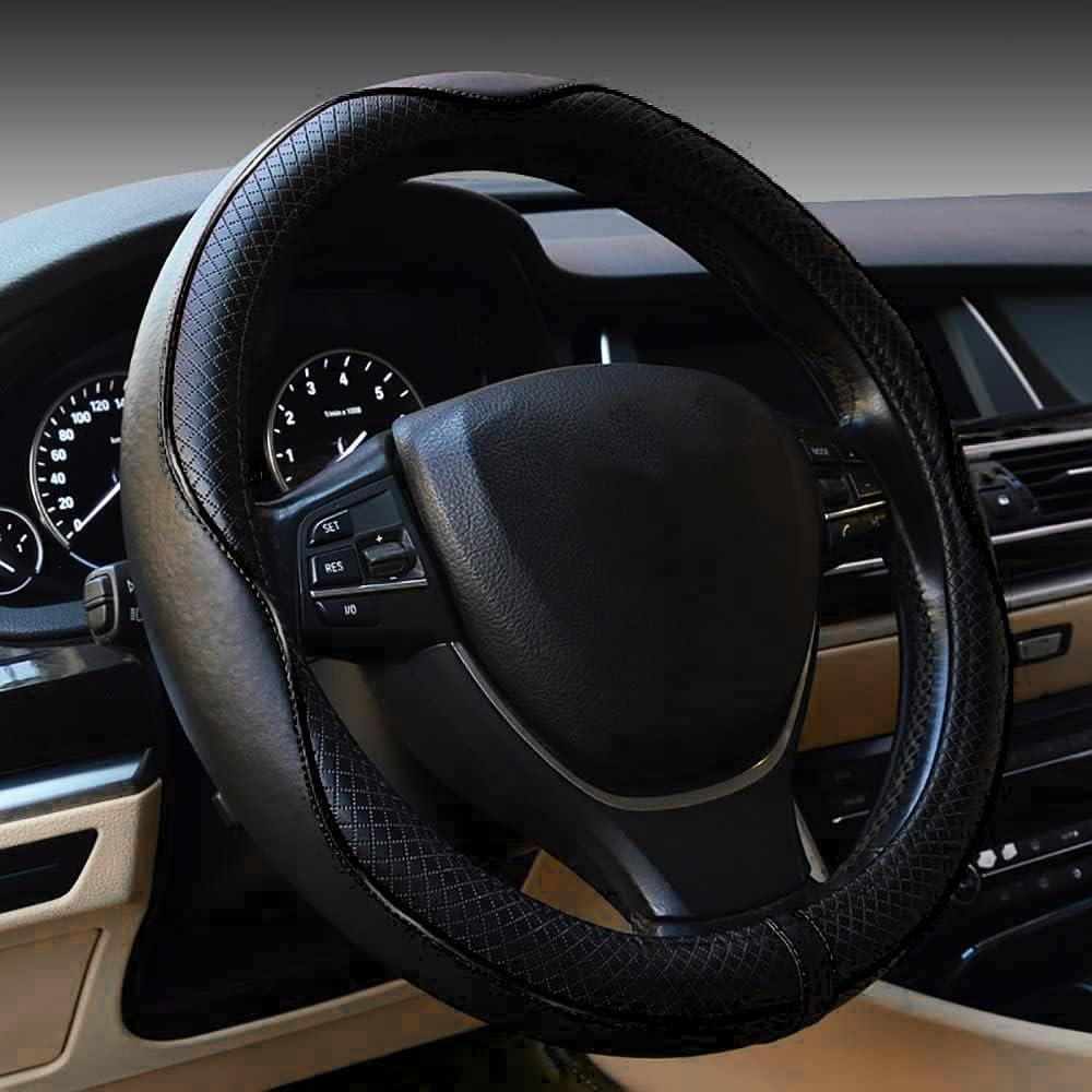 Ymxfenbingfafafa Black Leather Steering Wheel Cover 14.5-15" For Fiat Bravo 2007-2014