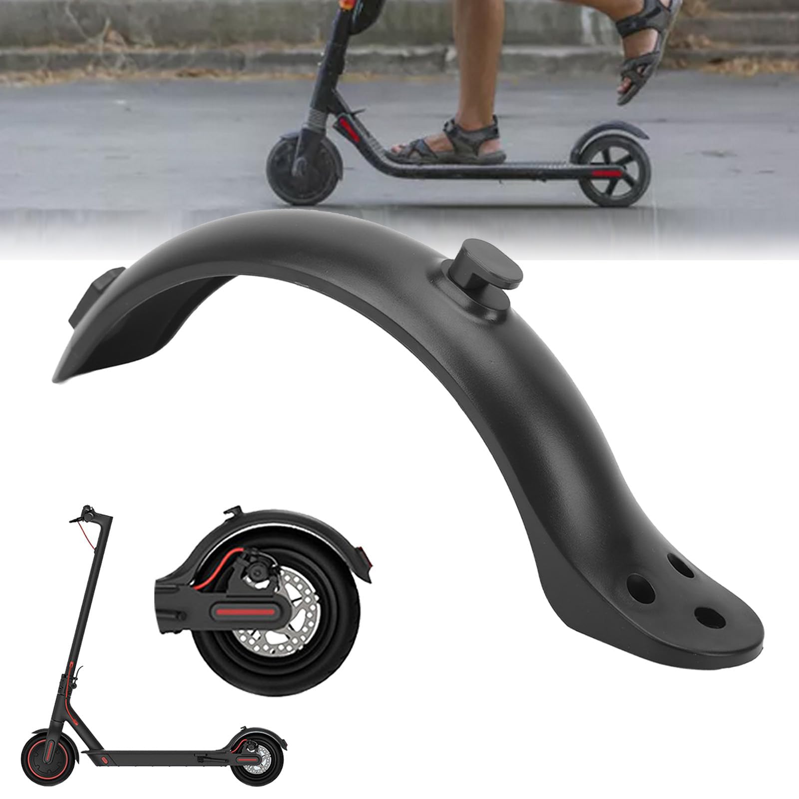 GAESHOW - Guardabarros trasero para patinete eléctrico, 3/4 agujeros para guardabarros resistente a salpicaduras, soporte de guardabarros, accesorio de repuesto de 21,59 cm de scooter eléctrico