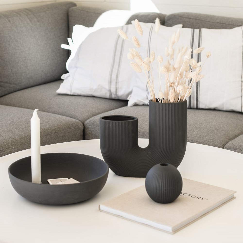 Storefactory - Stråvalla - Vase - U Vase - Bogenvase - Keramik - Dunkelgrau - Maße (LxBxH): 24 x 7 x 21 cm