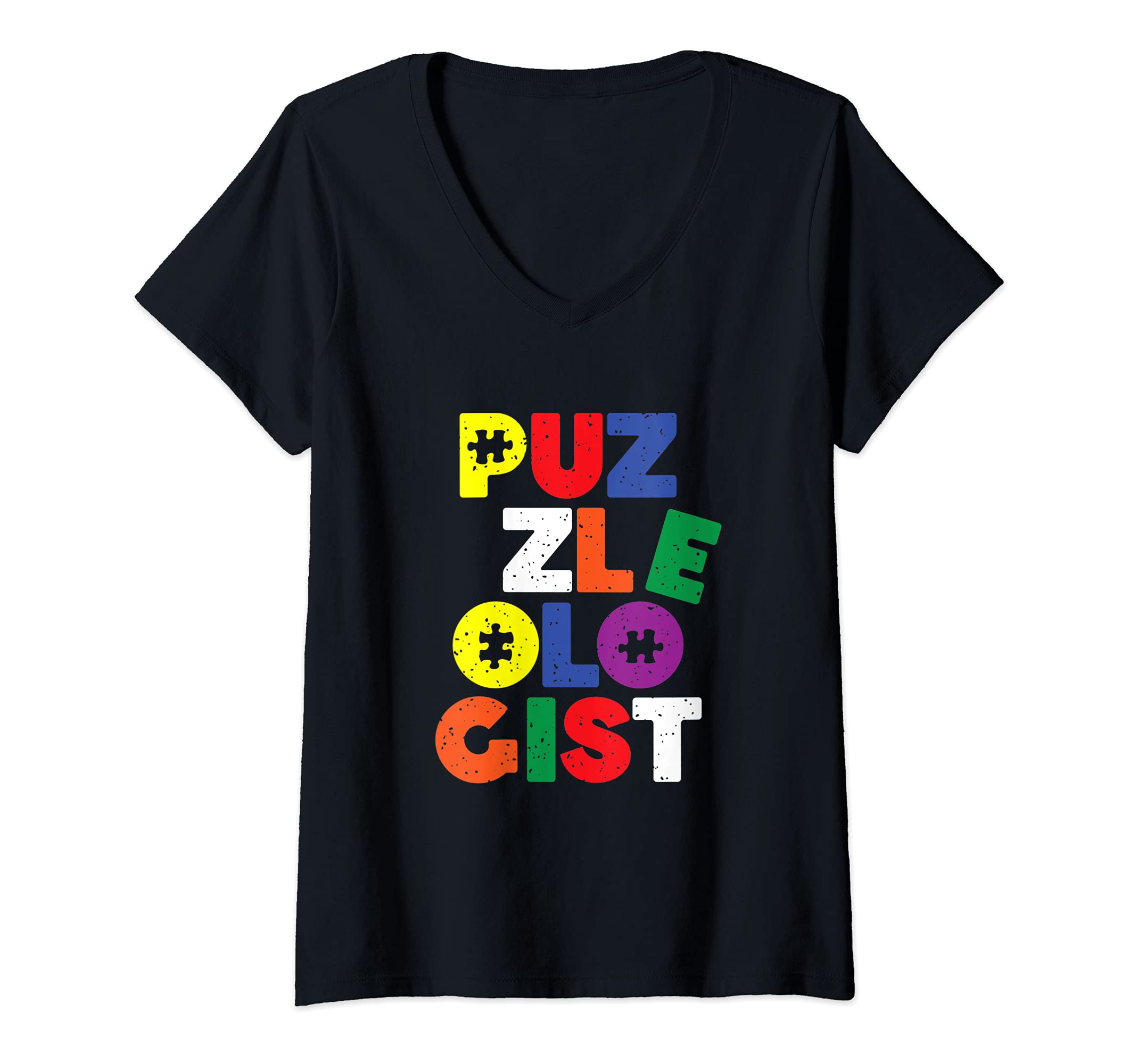 Womens Puzzleologist Jigsaw Puzzle Love Kids Funny Cute V-Neck T-Shirt