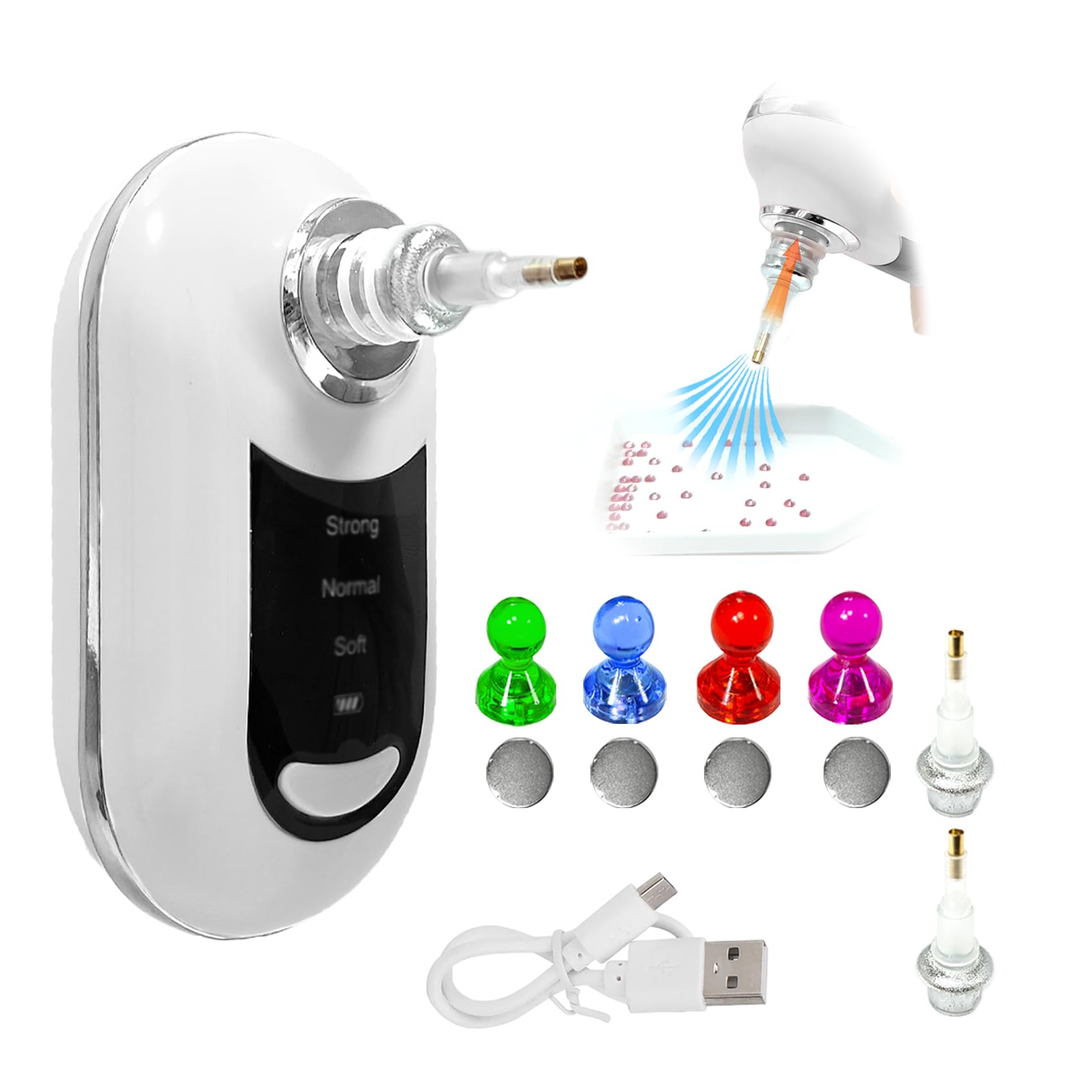 Reofrey Electric Diamond Painting Pens with Vacuum Pump - 3 Adjustable Suction Mode & Rechargeable - 4pcs Diamond Art Locator Accessories & 2