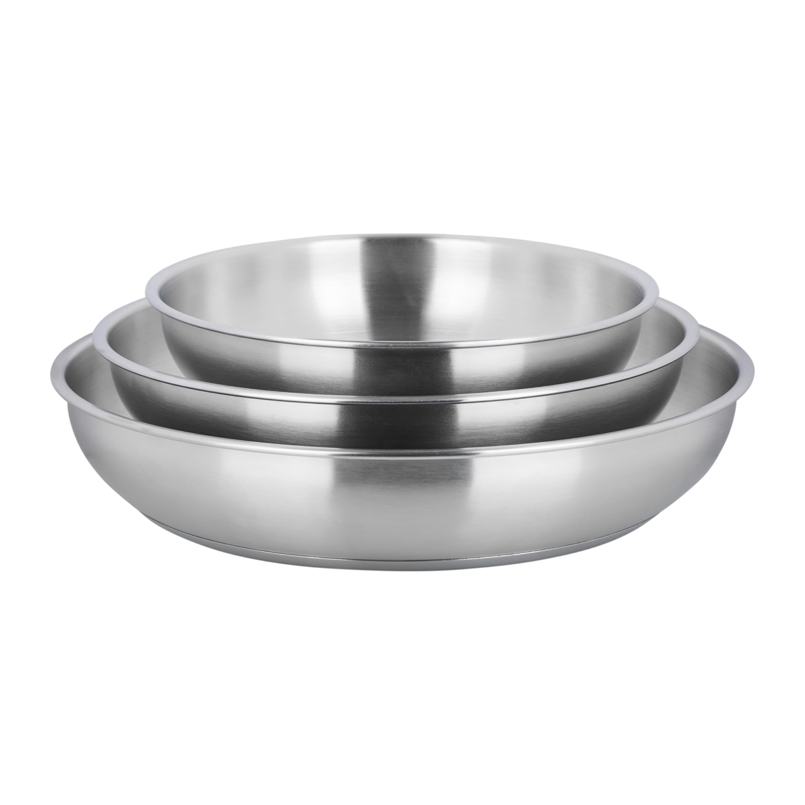 Sitram 716942 Lot de 3 Poêles 100% Acier Inoxydable ARPEGE Ø 20,24,28 cm Ext. Miroir - Cuisine saine car SANS Revêtement Anti-adhésif nocif - manche amovible SITRAMOVIBLE - Tous feux dont Induction
