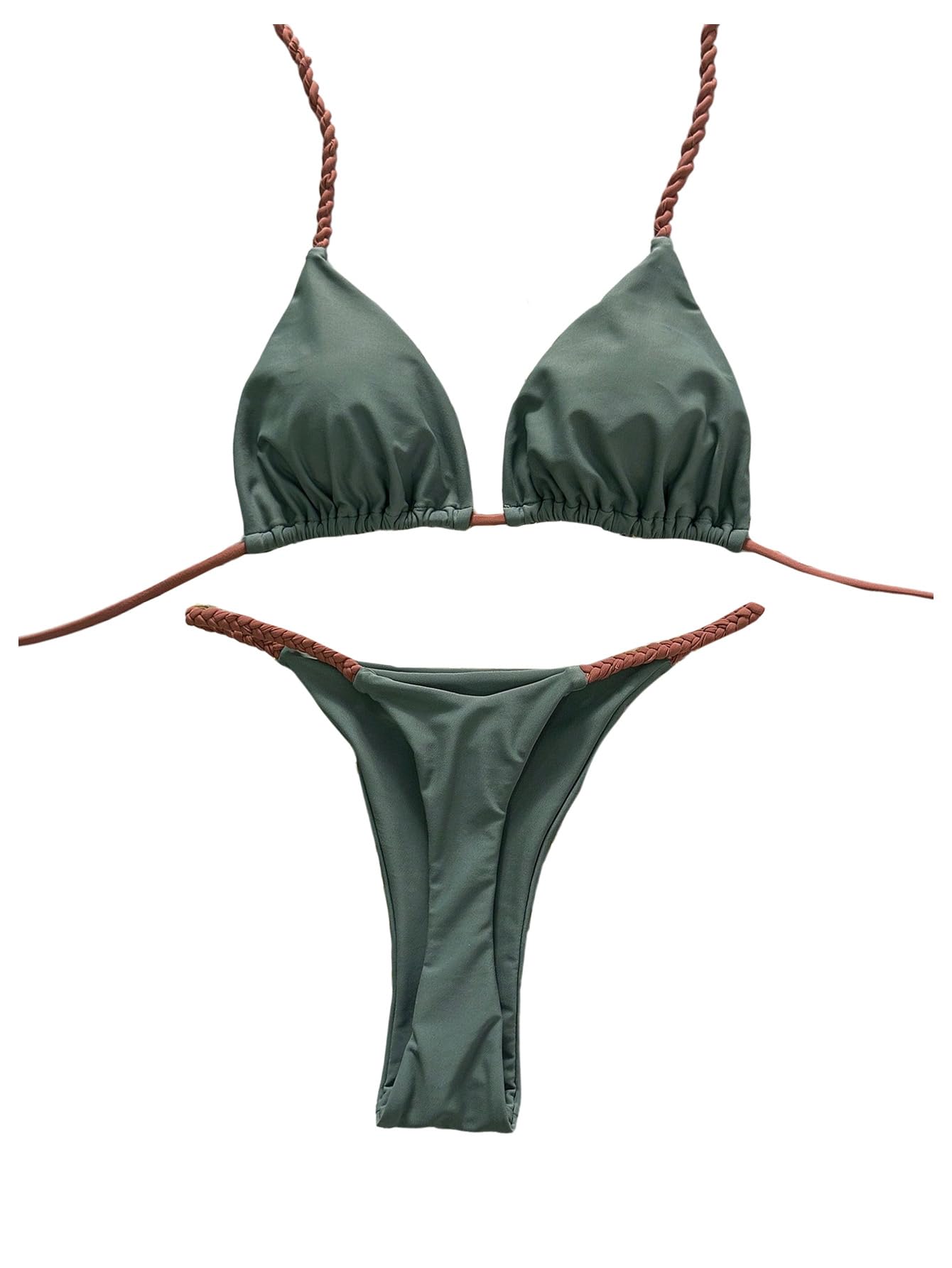 Bikini triangle torsadé galbant avec son string taille haute opaque - 5