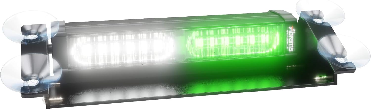 Amаzіng 🔥 Abrams Focus 2X Series (Green/White) 36W - 12 LED Security Patrol Vehicle Truck Windshield Strobe Warning Dash & Deck Light Bar