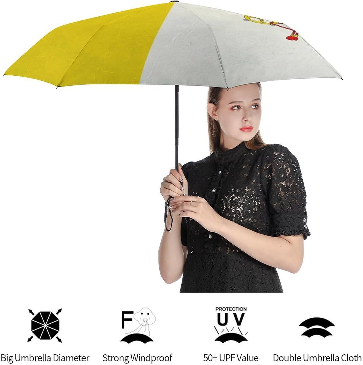Grunge Flag of The Vatican City Compact Umbrella 3 Folding Windproof Automatic Umbrellas Portable Travel Accessories image 4