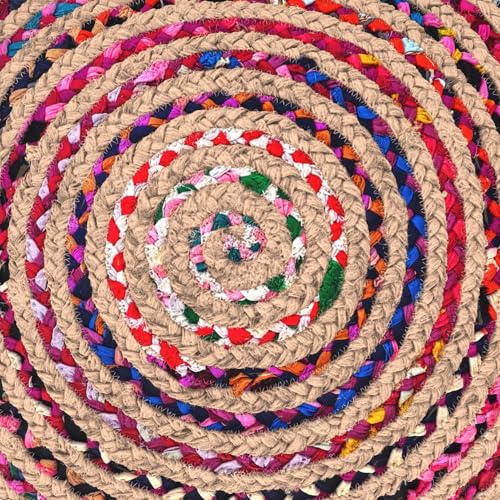 SIMPLIHOME Margo Square Pouf - 20 inch Wide Handwoven Jute and Cotton Chindi Braided Ottoman in Multi-Color, Boho-Style Footstool or Extra Seating for Living Room with Polystyrene Beads, Assembled by SIMPLIHOME - Image 9