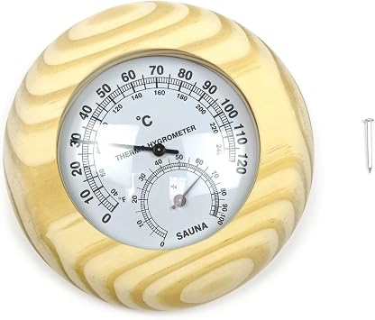 HJJKKH Sauna Thermometer Hygrometer,2 in 1 Indoor Wooden Sauna Fahrenheit Hygrothermograph for Sauna Room Humidity Temperature Measurement,Sauna Accessories Pine-Round