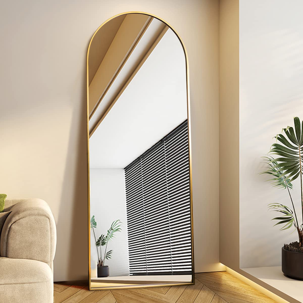 AyeWish Floor Mirror, Full Length Mirror, Arched Mirror, Standing Mirror, Tall Mirror, Wall Mounted, FreeStanding, Large Mirror, 64 Inch x 21 Inch Aluminum Frame - Gold